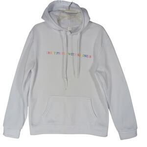 White Graphic Hoodie "Treat People With Kindness" Size Large Patch Pocket